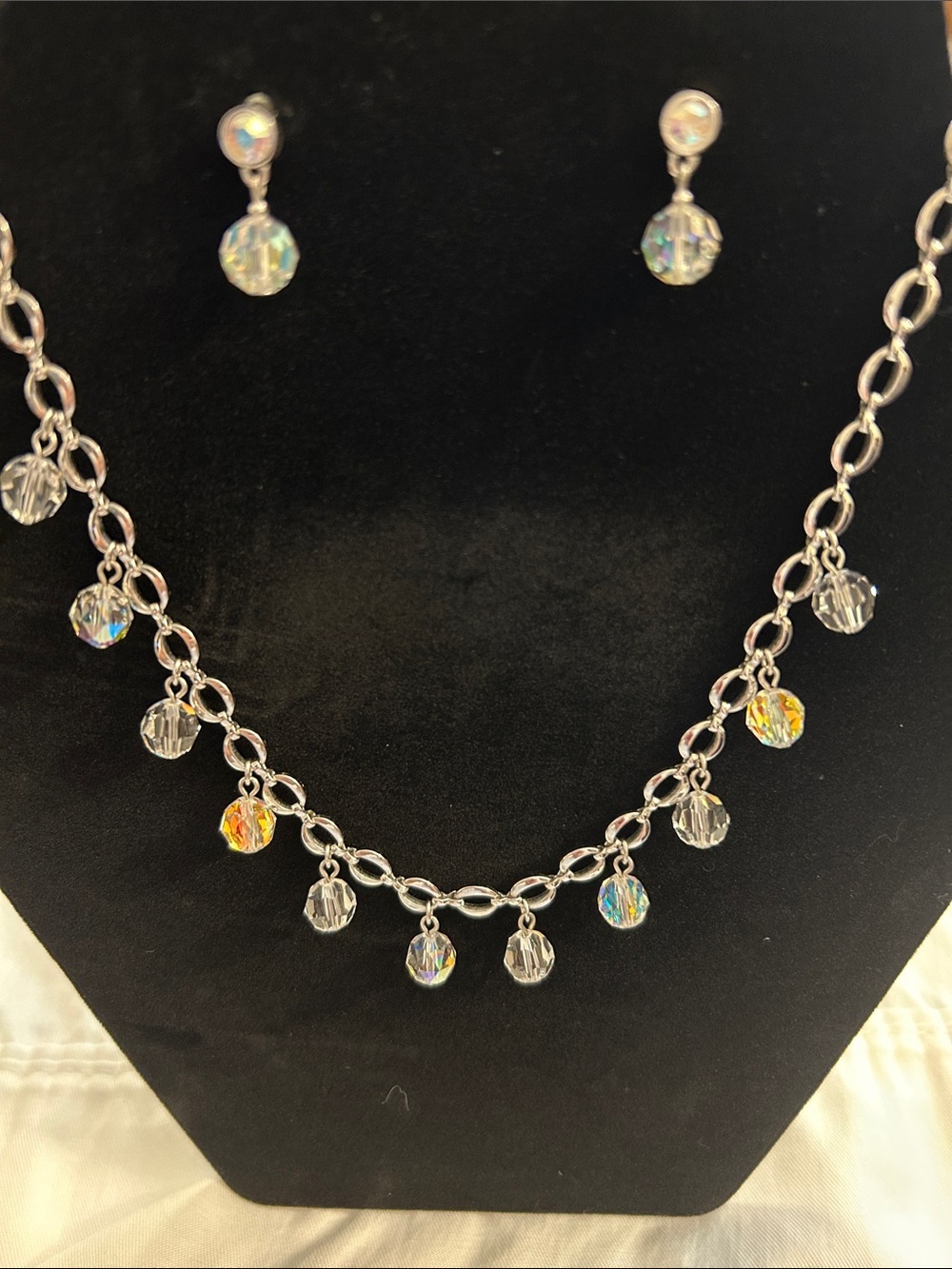 Swarovski Iridescent Crystal Dangle Necklace and Earrings Set